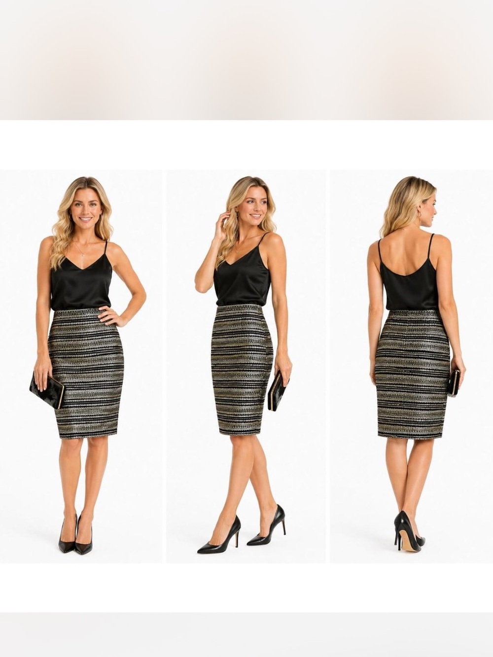 Talbots Black and Gold Striped Pencil Skirt
